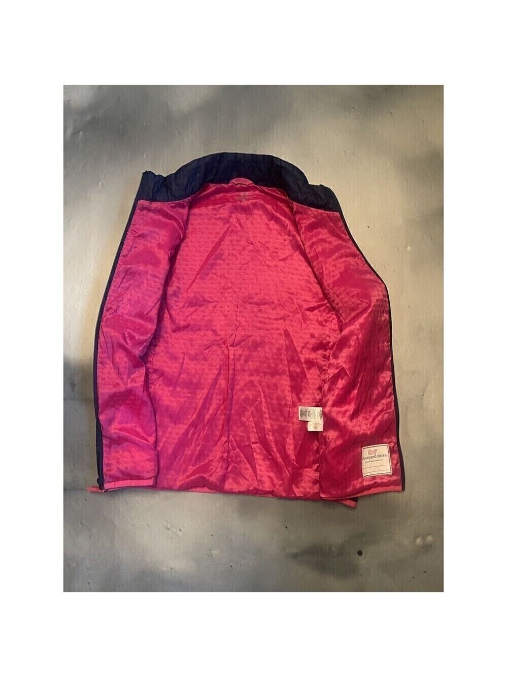 Women's Vineyard Vines Puffer Vest Zip Up Size Medium M Navy Pink - Picture 4 of 11
